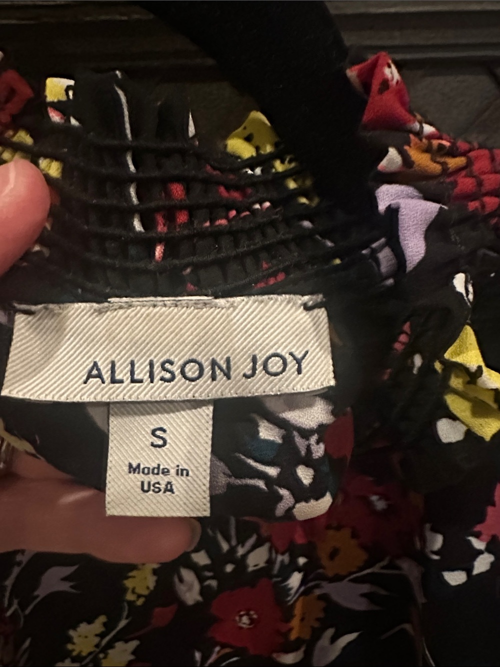 Allison Joy Black Floral Mock-Neck Blouse with Red & Yellow Flowers - Picture 2 of 4